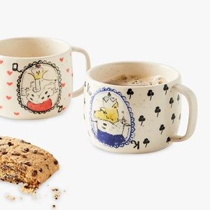 Anthropologie Mug Set/2 POPPY KING & QUEEN Clubs Hearts DOGS Poodle set